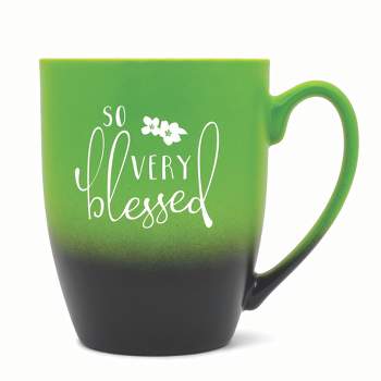 Elanze Designs So Very Blessed Two Toned Ombre Matte 10 ounce New Bone China Coffee Tea Cup Mug For Your Favorite Morning Brew, Green and Black