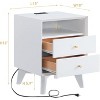 18" Mid Century Nightstand wtih Charging Station, End Table Side Table with 2 Drawers for Bedroom, Living Room - 4 of 4