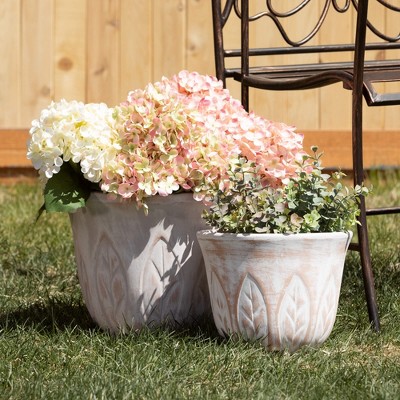Rustic White and Clay Leaf Patterned Pot Set of 3