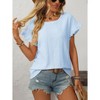 Women's Round Neck Sweet Short Sleeve T-Shirt with Hollow-Out Detail & Ruffled Sleeves, Cute Casual Blouse for Summer - 2 of 4