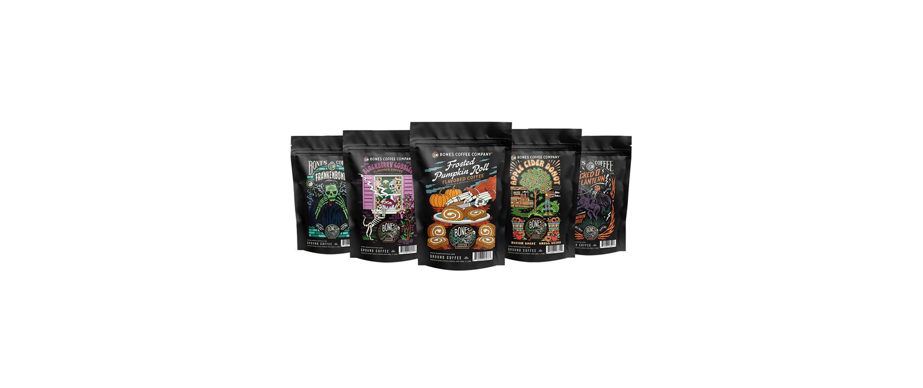 Bones Coffee - New Fall Flavor Sample Pack Ground (4 oz Pack of 5)