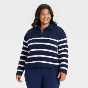Women's Cozy Knit Polo Sweater - A New Day™ - 1 of 3