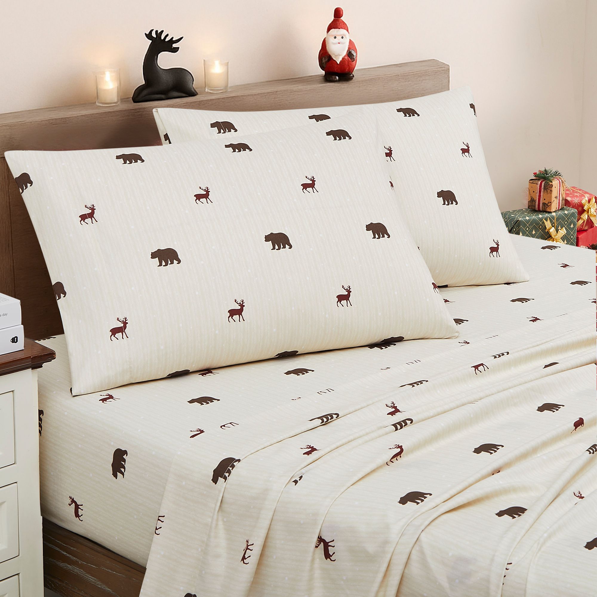 Christmas Holiday 4pc Bed Sheet Sets, Easy Care, Soft & Wrinkle-Resistant Bedding - Polar Bears & Reindeers, California King