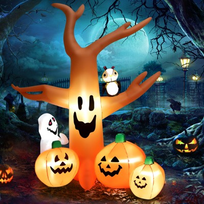 Tangkula 8FT Halloween Inflatable Decoration, Blow Up Dead Tree w/ Waterproof Air Blower Built-in LED Lights Holiday Decor w/ Ghost Owl Pumpkin