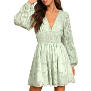 Coolmee Women's Long Sleeve Mini Dress Casual A Line Flowy Loose Vacation Party Babydoll Short Dresses - 1 of 4