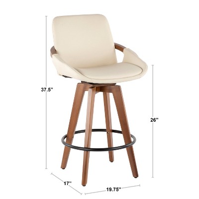 Walnut and Blue Mid-Century Modern Swivel Counter Stool