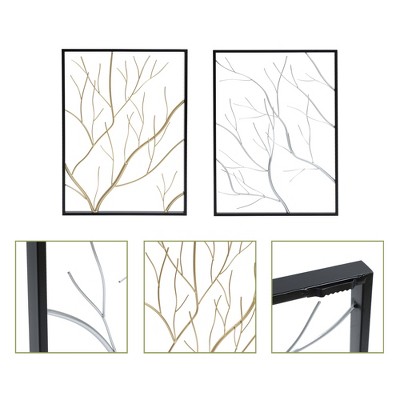 Gold and Silver Tree Branches Wall Decor Panels Set