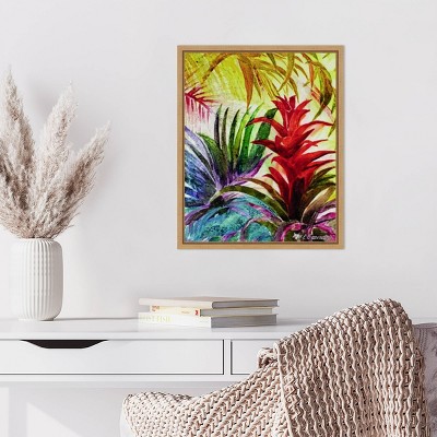Tropic Botanicals VI Red and Green Canvas Print with Maple Frame