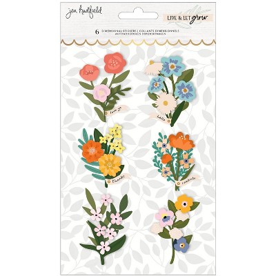 Jen Hadfield Live & Let Grow Floral Layered Stickers with Gold Foil - 6pcs