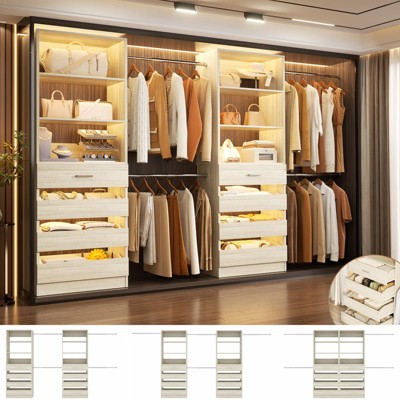 Aheaplus 8-11FT Closet Organizer with Drawers, Walk-in Wardrobe Closet System with 4 Hanging Rods