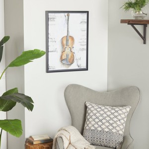 Traditional Polystone Violin Framed Wall Art Dark Brown - Olivia & May - 1 of 4