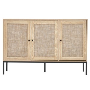 VEVOR Rattan Cabinet, Rattan Storage Cabinet with 3 Magnetic Doors and Adjustable Shelves, Sideboard Buffet Cabinet for Hallway, Entryway - 1 of 4