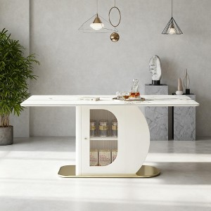 PAGED 63" Dining Table Rectangle Kitchen Table with Storage Shelf and Acrylic Door, Living Room Table with Sintered Stone Top for 4/6 Person - 1 of 4