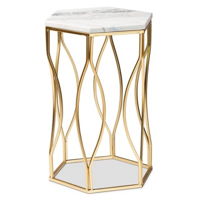 Kalena Metal End Table with Marble Tabletop Gold - Baxton Studio