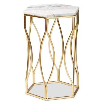 Kalena Metal End Table with Marble Tabletop Gold - Baxton Studio