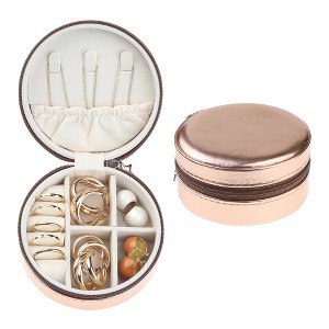 Unique Bargains Round Portable PU Leather Travel Jewelry Box for Girls' Birthday Gifts for Earring Necklace - 1 of 4
