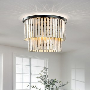 ALOADECOR Matte Black Coastal Natural Capiz Round Flush Mount 5-Light Modern Ceiling Light Fixture for Living Room and Dining Room - 1 of 4