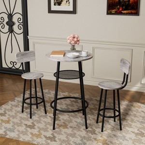 PAGED Modern 3-Piece Dining Set with 1 Bar Table (Middle Shelf) & 2 Backed Bar Stools for Kitchen/Dining Room - 1 of 4