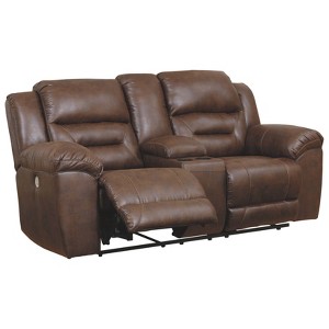 Stoneland Power Reclining Loveseat with Console Chocolate Brown - Signature Design by Ashley, Brown Brown