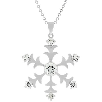 Slickblue Women's Rhodium Plated Snowflake Pendant Necklace, Cubic Zirconia, 35mm, 15.5" Link Chain with Extender