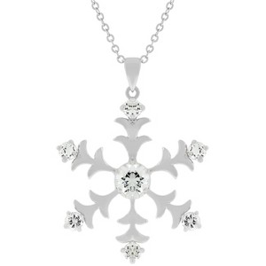 Slickblue Women's Rhodium Plated Snowflake Pendant Necklace, Cubic Zirconia, 35mm, 15.5" Link Chain with Extender - 1 of 3