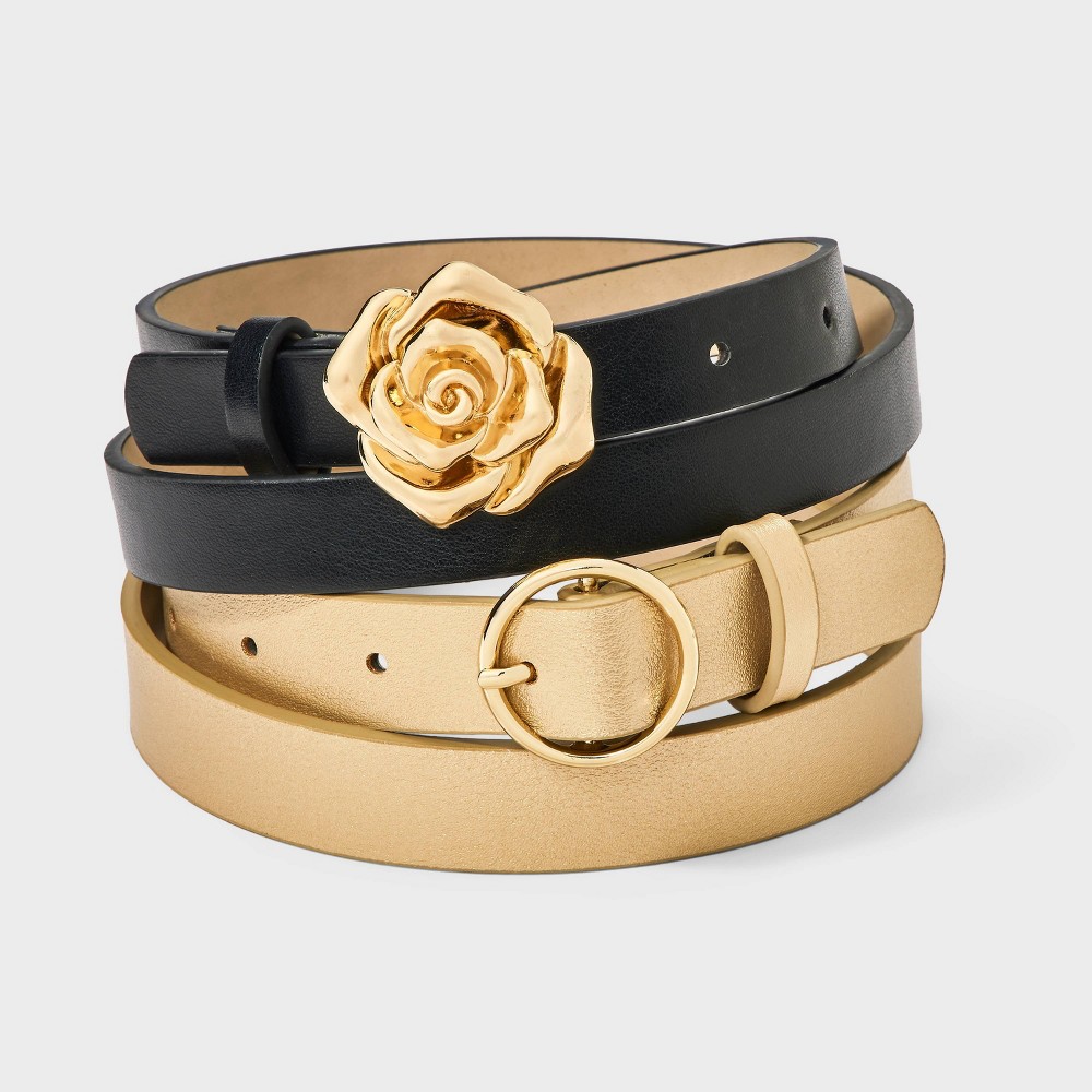 Girls' 2pk Belt Set - Cat & Jack™ Gold/Black XL
