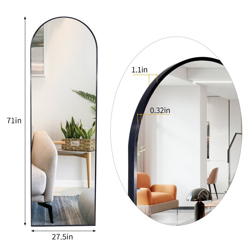 Yeddi Arched Aluminum Framed Floor Mirror,71 Inch Arch Mirror,27"x 71" Extra Large Full Length Mirror,Floor Body Mirror with Stand-The Pop Home, 4 of 9