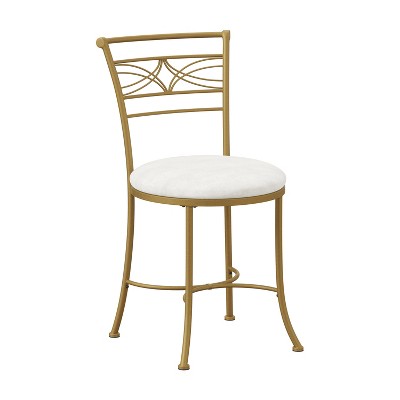 Dutton Metal Vanity Stool with Center Diamond Design Gold - Hillsdale Furniture: Upholstered White Seat, Elegant Curves