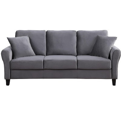 NicBex 3 Seater Sofa Couch with 2 Pillows & Armrest Mid-Century Comfy Velvet Couch with Plastic Legs for Living Room