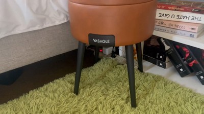 VASAGLE Ink Black Round Storage Ottoman Stool with Steel Legs