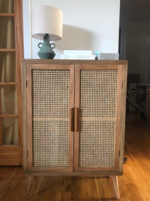 Alina Wood And Rattan 2 Door Accent Storage Cabinet Oak Baxton