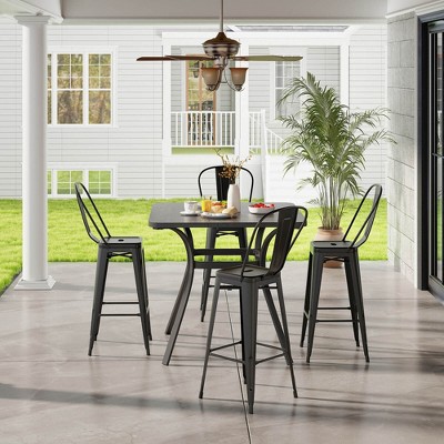 Set of 4 Black Metal Industrial Bar Stools with Backrest