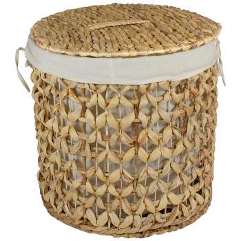 Casafield Round Storage Basket with Lid, Handwoven Water Hyacinth