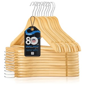 Serenelife 80 Piece Solid Wooden Heavy Duty Suit Hangers with Chrome 360 Degree Swivel Hook and Notched Design for Home and Laundry Use, Natural Wood - 1 of 4