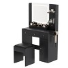 Vanity Desk with LED Mirror & Power Outlet, Makeup Table Set with Storage Drawers, Shelves & Stool - 3 of 4