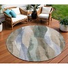 Beige And Denim Blue Abstract Washable Indoor Outdoor Area Rug - 2 of 4