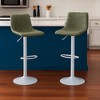 LeisureMod Tilbury Bar Stools with White Iron Base – Adjustable Height Counter Stools with Leather Seat, Swivel Function & Footrest Set of 2 - 2 of 4