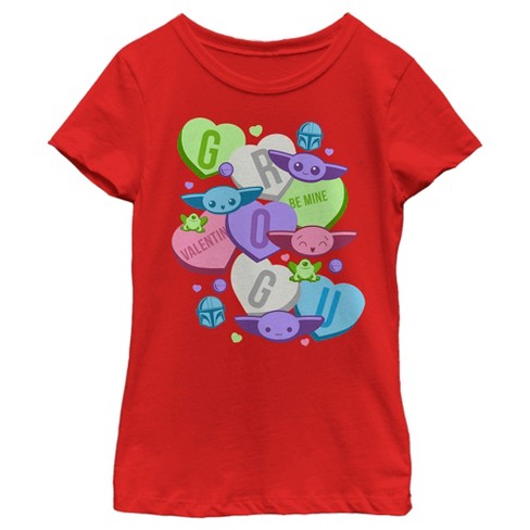 Girl's Star Wars The Mandalorian Valentine's Day The Child Floating Candy Hearts T-Shirt - image 1 of 4