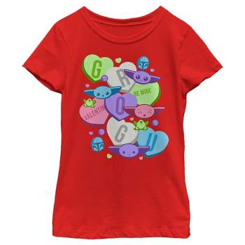 Girl's Star Wars The Mandalorian Valentine's Day The Child Floating Candy Hearts T-Shirt