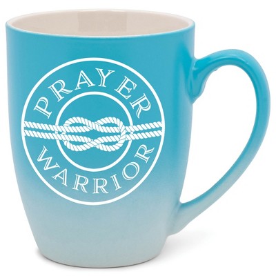Elanze Designs Prayer Warrior Two Toned Ombre Matte Pale Blue and White 12 ounce Ceramic Stoneware Coffee Cup Mug