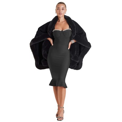 VENUS Womens Fur Trim Wrap Shawl