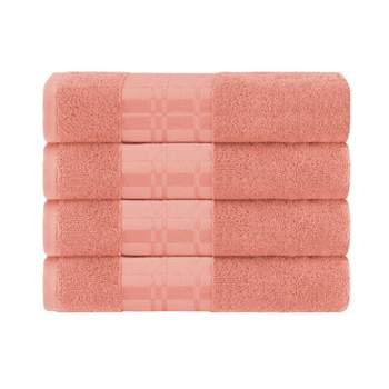 100% Cotton Medium Weight Geometric Border 4 Piece Bath Towel Set by Blue Nile Mills
