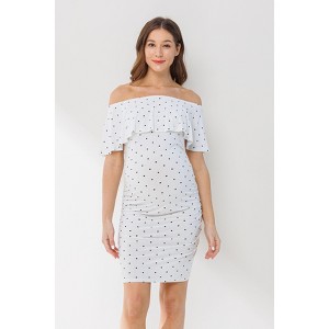 Hello Miz Women's Fitted Ruffle Off Shoulder Maternity Dress - 1 of 4