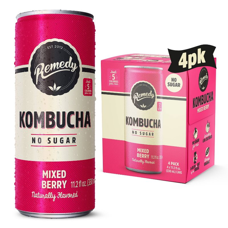 Remedy Mixed Berry Kombucha - 4pk/11.2 fl oz Cans, 1 of 10