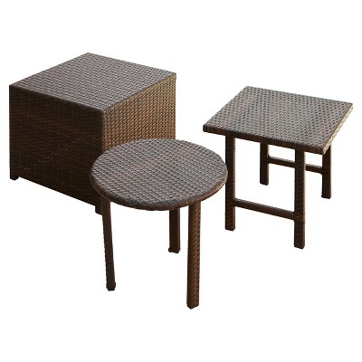 Palmilla 3pc Wicker Patio Tables - Brown - Christopher Knight Home: Weather-Resistant Iron Frame, No Assembly Required