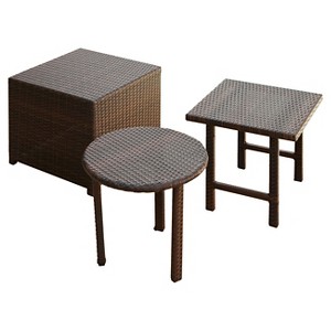 Palmilla 3pc Wicker Patio Tables - Brown - Christopher Knight Home: Weather-Resistant Iron Frame, No Assembly Required - 1 of 4