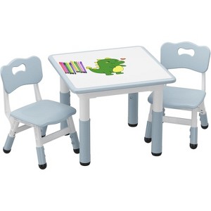Kids Table and 2 Chairs Set with Graffiti Desktop, Height Adjustable Table and Chairs Set for Reading, Drawing, Playing, Eating - 1 of 4