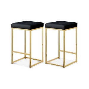 Meridian Furniture,Nicola Black Vegan Leather Stool, Set of 2 - 1 of 4