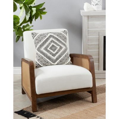 Black Ikat Embellished Diamond Throw Pillow with Down Filling