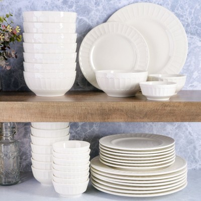 White Embossed Porcelain 40-Piece Dinnerware Set, Service for 8